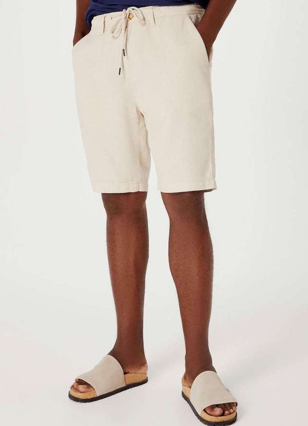 Hering - Bermuda Basica Masculina Chino em Linho com Amarracao Bege 2