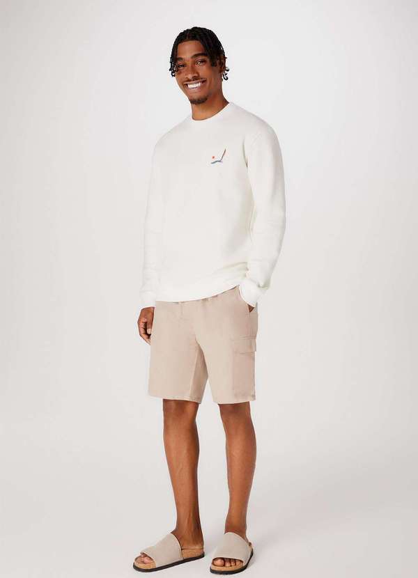 Hering - Bermuda Cargo Masculina em Linho Bege