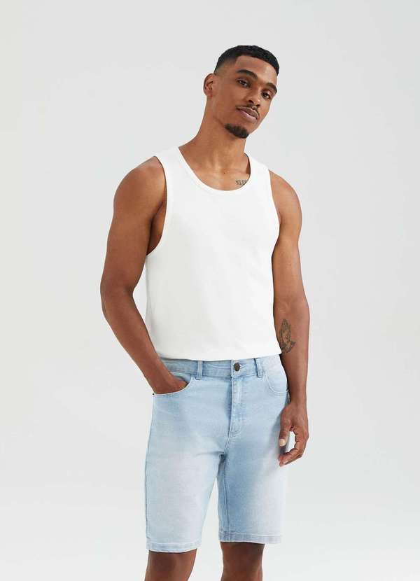 Hering - Bermuda Jeans Masculina Reta com Elastano Azul 5