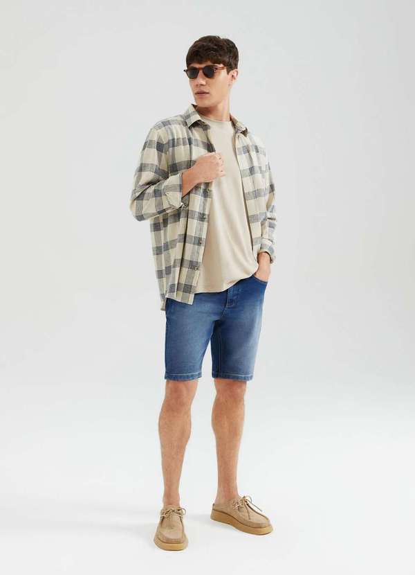 Hering - Bermuda Jeans Masculina Reta com Elastano Azul