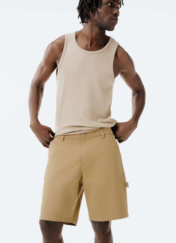 Hering - Bermuda Masculina Carpinteiro em Sarja Texturizada Bege 3