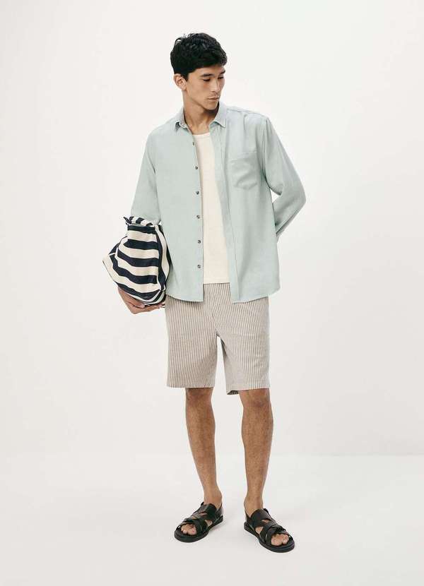 Hering - Bermuda Masculina Fio Tinto Listrada Azul