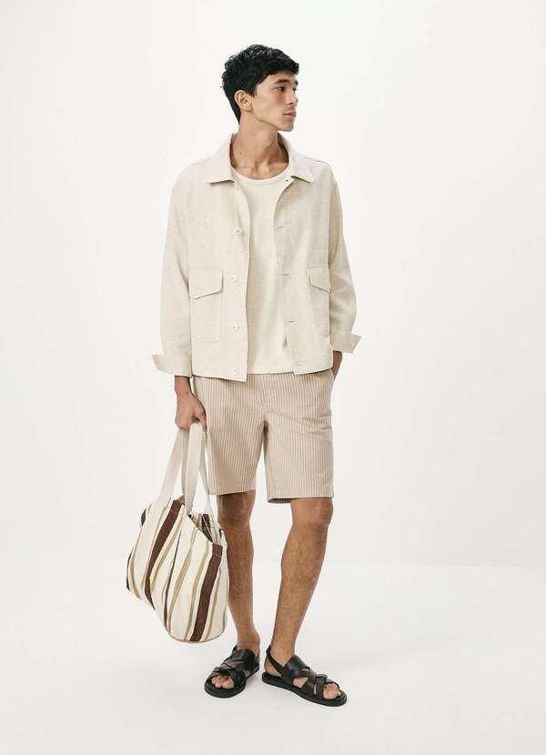 Hering - Bermuda Masculina Fio Tinto Listrada Bege