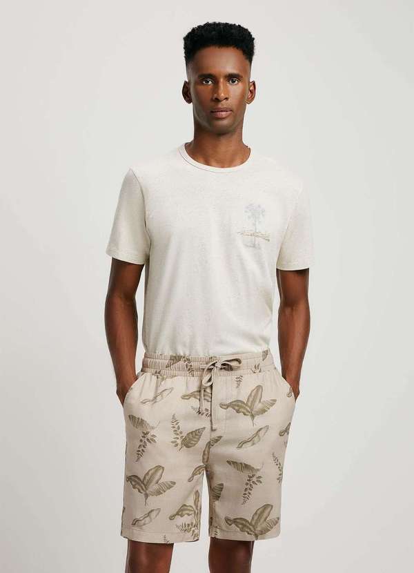 Hering - Bermuda Masculina Floral em Linho Bege 4