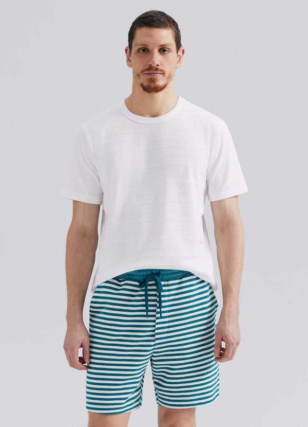 Hering - Bermuda Masculina Listrada em Moletinho Verde