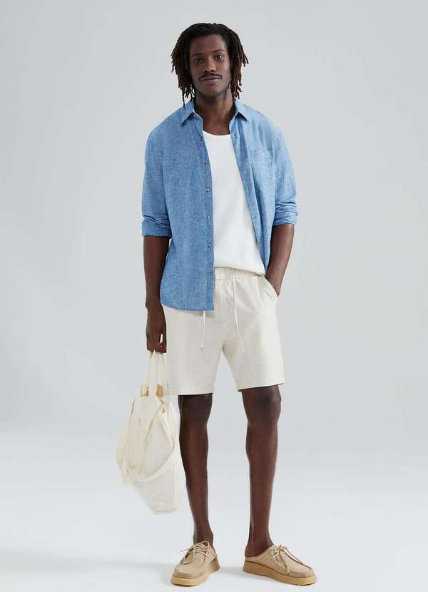 Hering - Bermuda Masculina Reta com Linho Bege