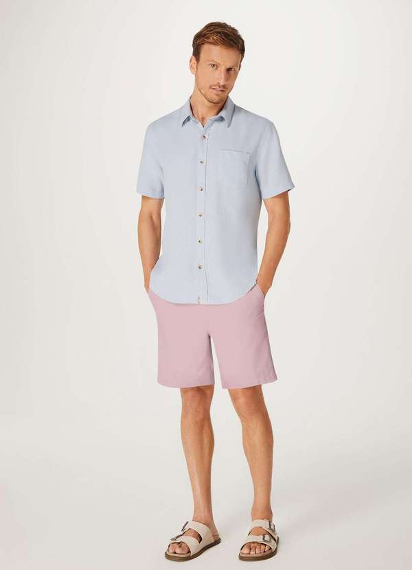 Hering - Bermuda Masculina Reta Fio Tinto Rosa