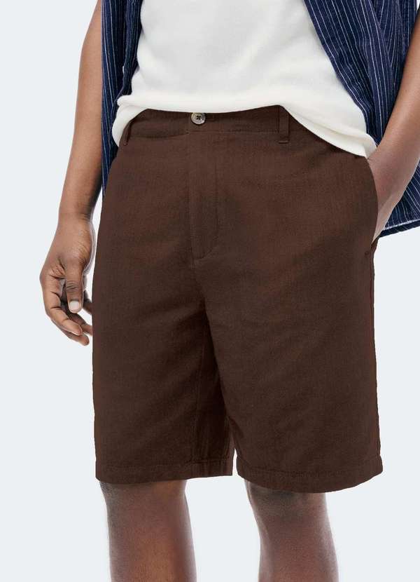 Hering - Bermuda Masculina Reta Texturizada com Linho Marrom 2
