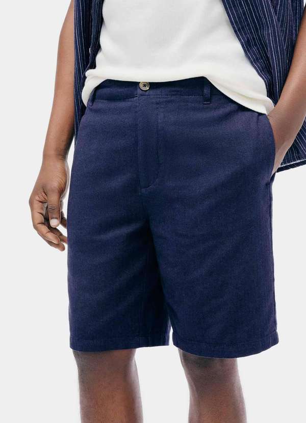 Hering - Bermuda Masculina Reta Texturizada com Linho Azul 2