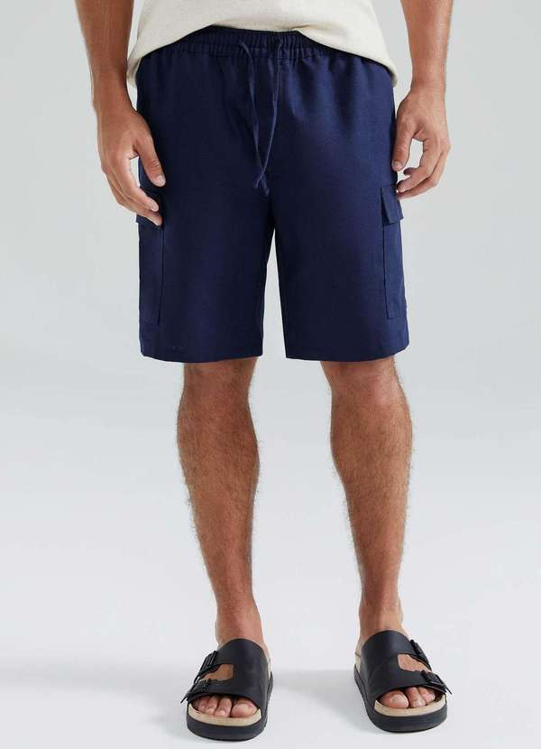 Hering - Shorts Masculino Cargo com Linho Azul 3