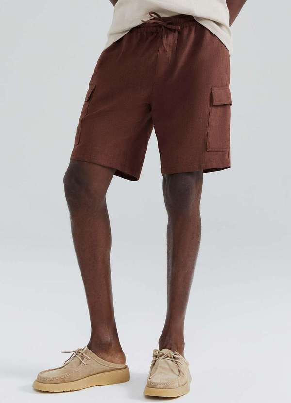 Shorts Masculino Cargo com Linho Marrom Hering Oficial