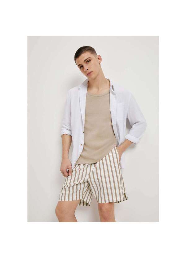 Hering - Shorts Masculino Comfort Listrado Bege