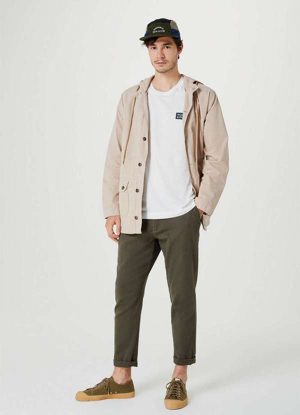 Hering - Calca em Sarja Masculina Taper Chino Peach Touch Verde