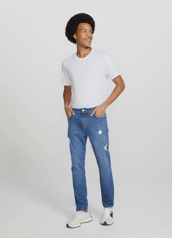 Hering - Calca Jeans Masculina Skinny com Elastano Azul
