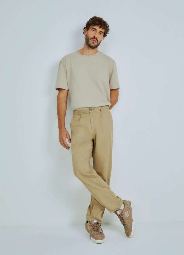 Hering - Calca Masculina Reta Chino com Linho Bege