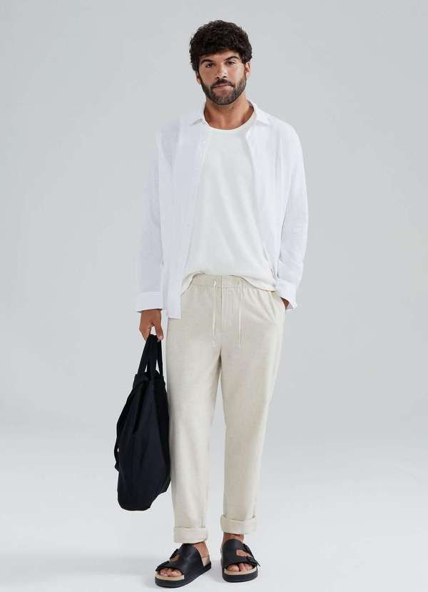 Hering - Calca Masculina Reta com Linho Bege