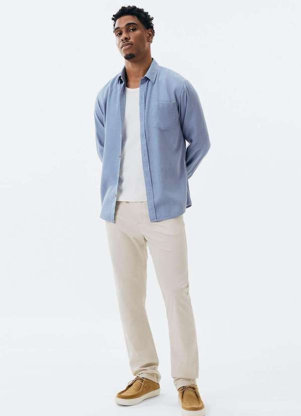 Hering - Calca Masculina Reta em Sarja com Elastico Bege