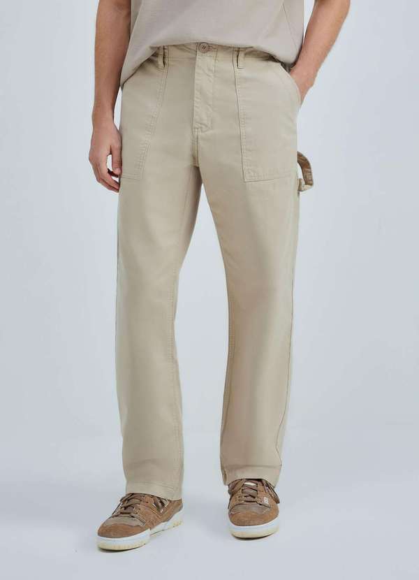 Hering - Calca Masculina Reta em Sarja Texturizada Bege 2