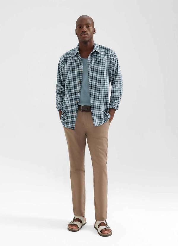 Hering - Calca Masculina Taper em Sarja com Linho Bege