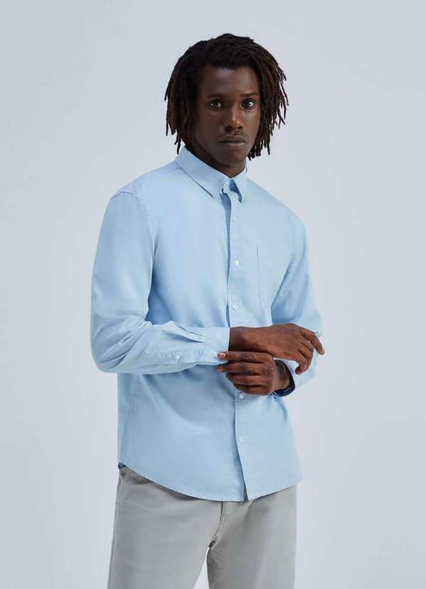 Hering - Camisa Basica Masculina Mangas Longas em Tecido Azul 4