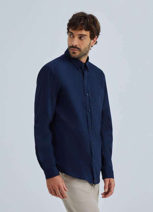 Hering - Camisa Basica Masculina Mangas Longas em Tecido Azul