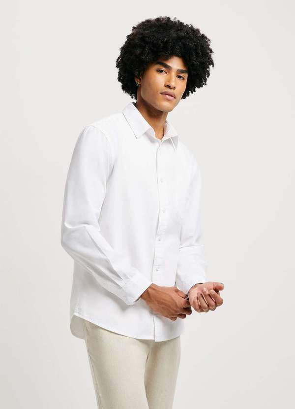Hering - Camisa Basica Masculina Mangas Longas em Tecido Branco 2