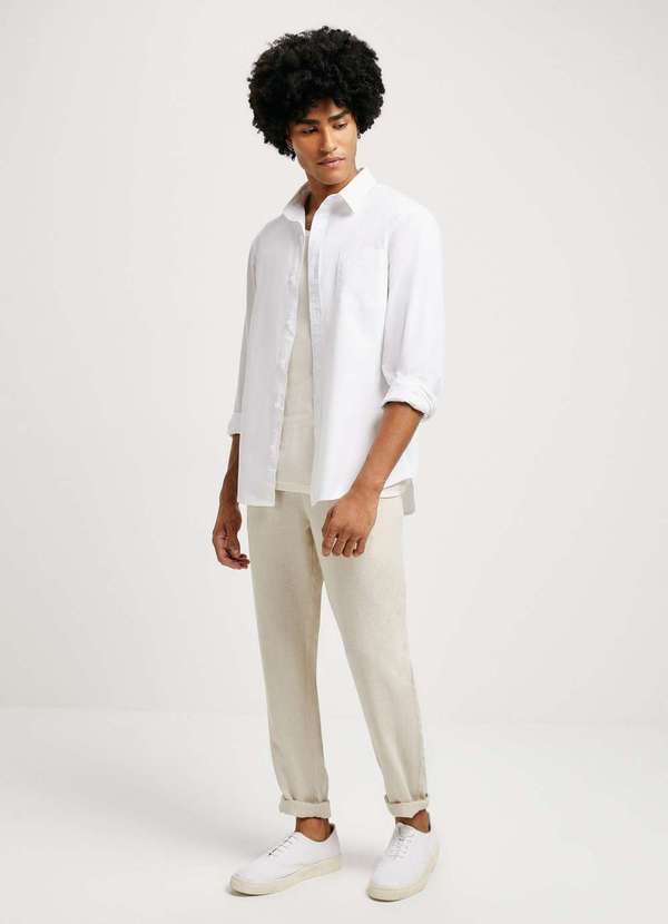 Hering - Camisa Basica Masculina Mangas Longas em Tecido Branco 5