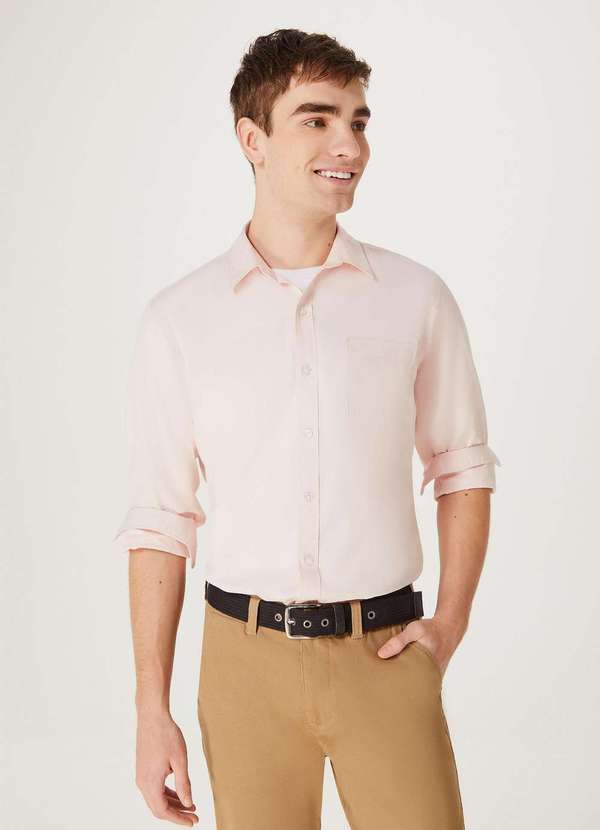 Hering - Camisa Basica Masculina Mangas Longas em Tecido Rosa