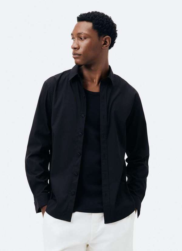 Hering - Camisa Basica Masculina Super Slim Manga Longa Preto