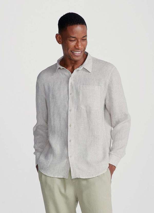 Hering - Camisa Masculina em Tecido de Linho com Bolsos Multicores