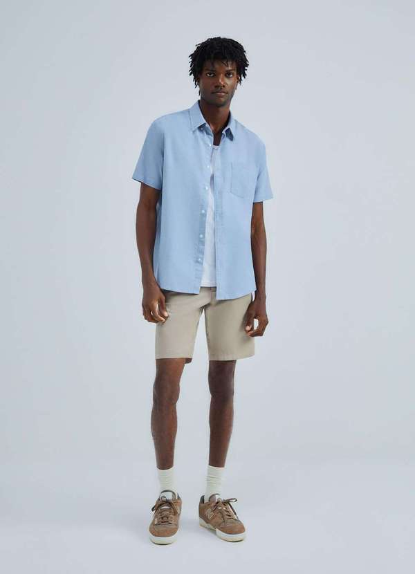 Hering - Camisa Masculina Manga Curta com Bolso Azul