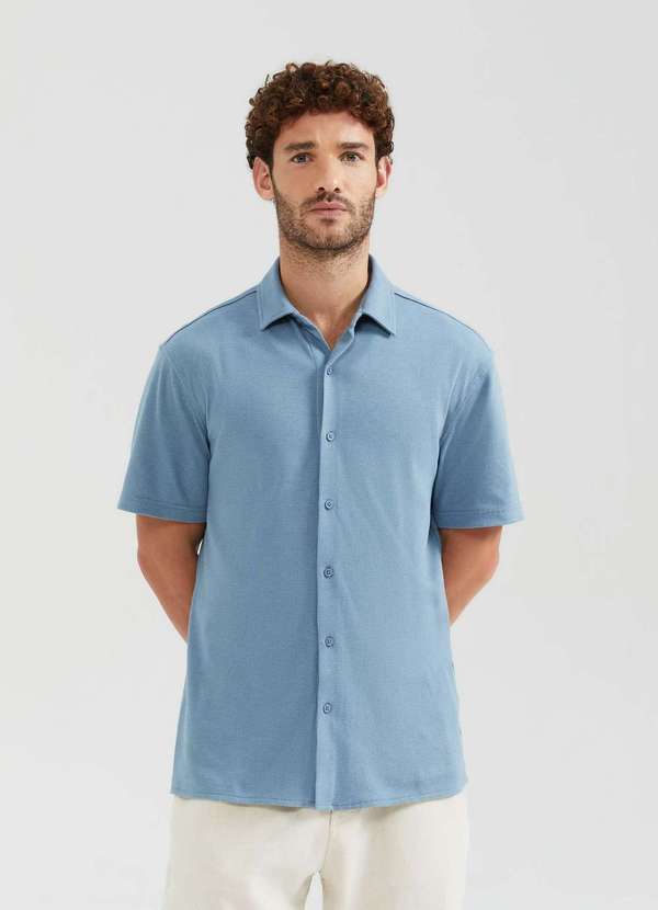 Hering - Camisa Masculina Manga Curta em Malha Texturizada Azul