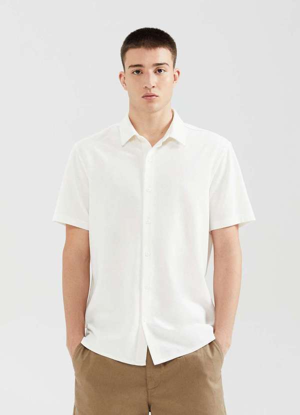 Hering - Camisa Masculina Manga Curta em Malha Texturizada Branco