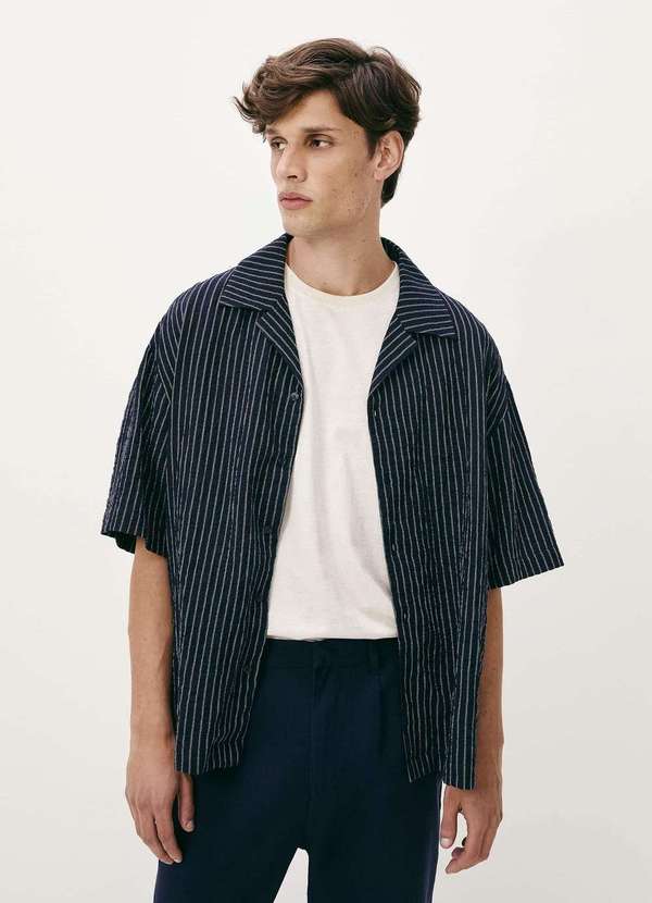 Hering - Camisa Masculina Manga Curta Fio Tinto Azul