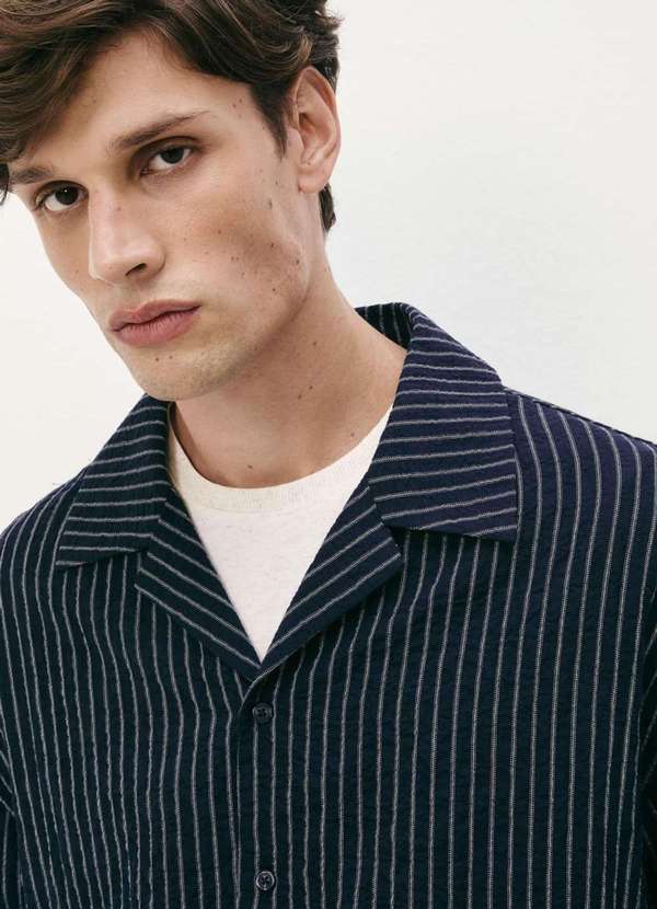 Hering - Camisa Masculina Manga Curta Fio Tinto Azul 2