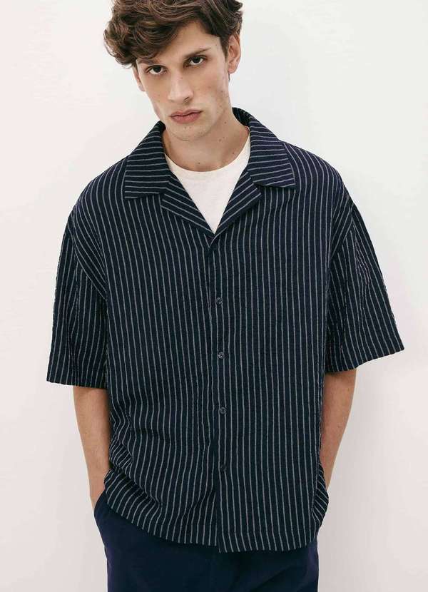 Hering - Camisa Masculina Manga Curta Fio Tinto Azul 5