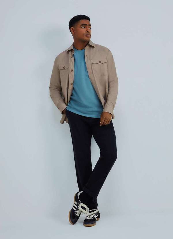 Hering - Camisa Masculina Manga Longa com Forro Bege