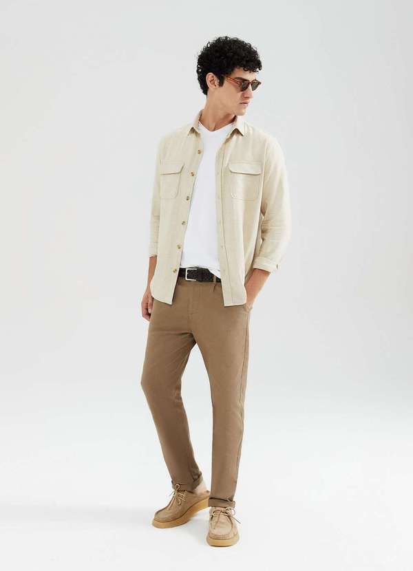 Hering - Camisa Masculina Manga Longa com Linho Bege 2