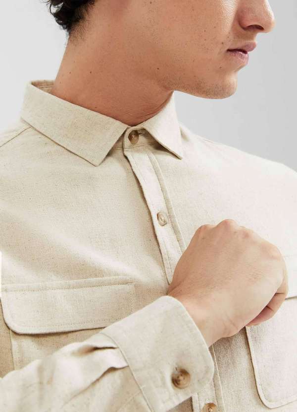 Hering - Camisa Masculina Manga Longa com Linho Bege 4