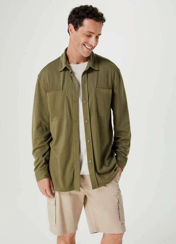 Hering - Camisa Masculina Manga Longa Comfort em Piquet Verde