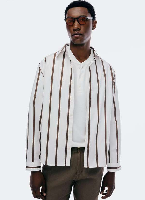 Hering - Camisa Masculina Manga Longa Fio Tinto Branco