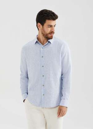 Hering - Camisa Masculina Manga Longa Listrada em Linho - HERING