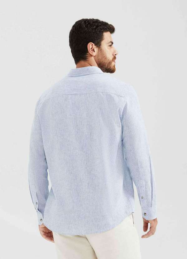 Hering - Camisa Masculina Manga Longa Listrada em Linho Cinza 3