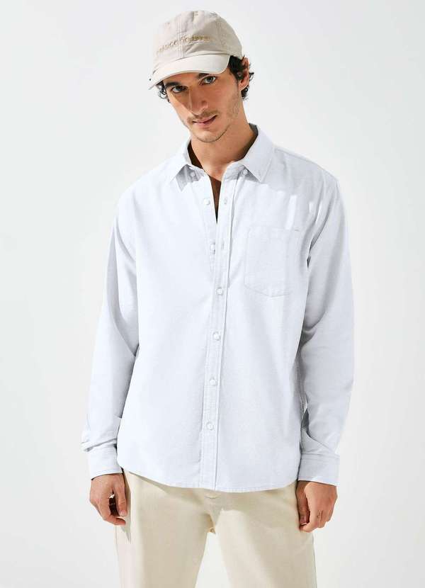 Hering - Camisa Masculina Manga Longa Oxford Branco