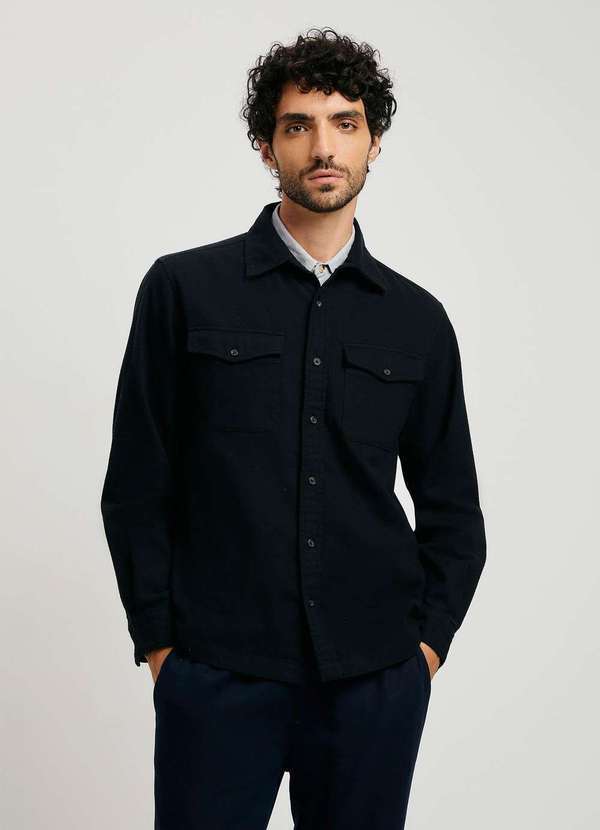 Hering - Camisa Masculina Manga Longa Regular em Flanela Preto