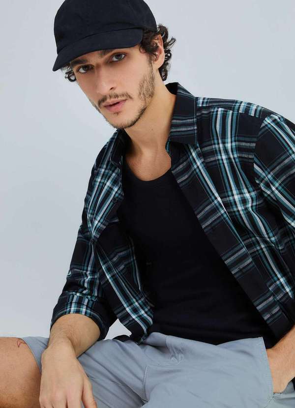 Hering - Camisa Masculina Manga Longa Xadrez Azul