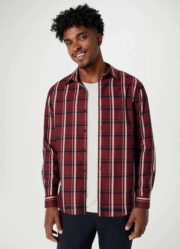Hering - Camisa Masculina Manga Longa Xadrez Fio Tinto Vermelho