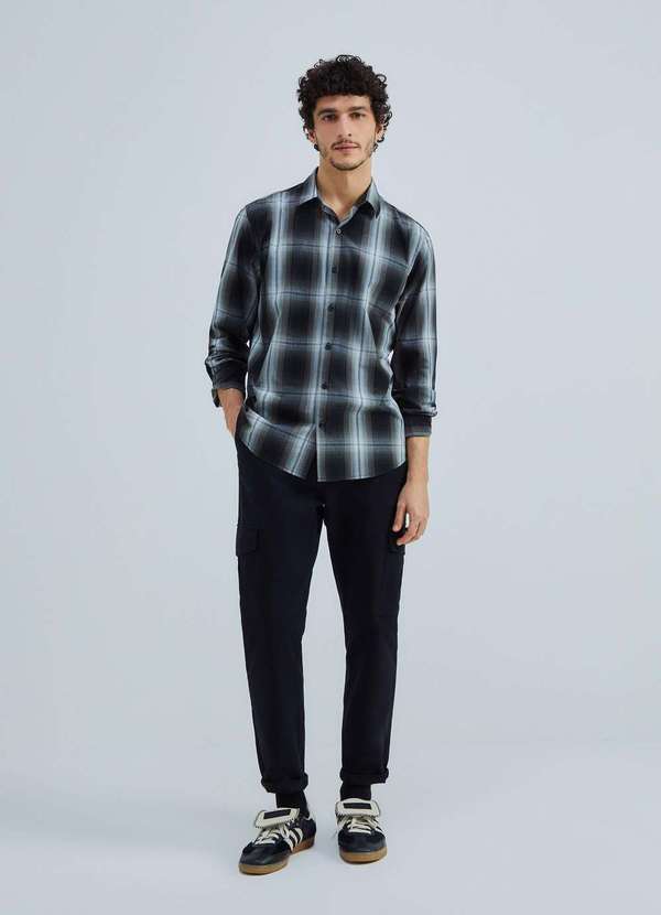 Hering - Camisa Masculina Manga Longa Xadrez Marrom