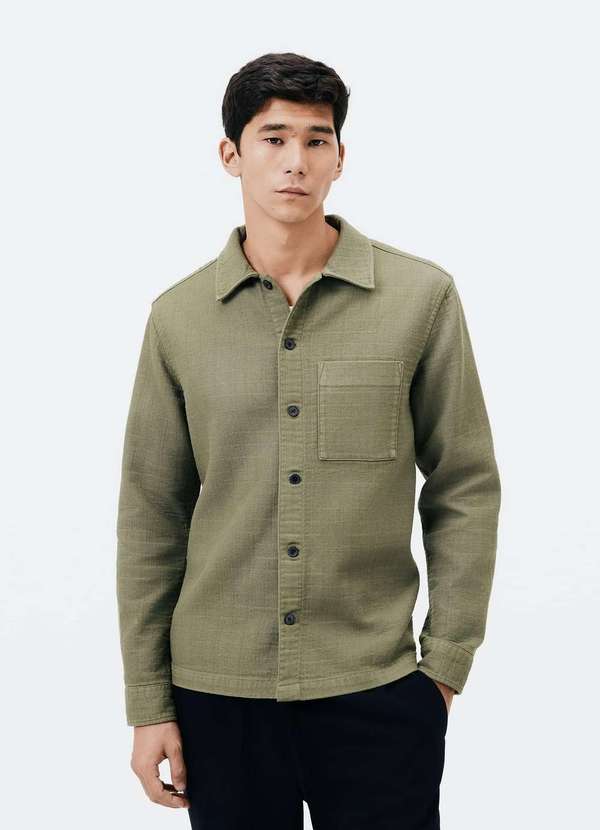 Hering - Camisa Masculina Overshirt com Bolso Frontal Verde