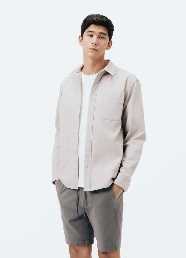 Hering - Camisa Masculina Regular em Sarja Cinza